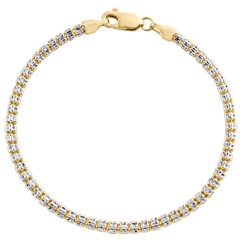 10K Yellow White Gold Two Tone 3mm Diamond Cut Ice Bead Link
