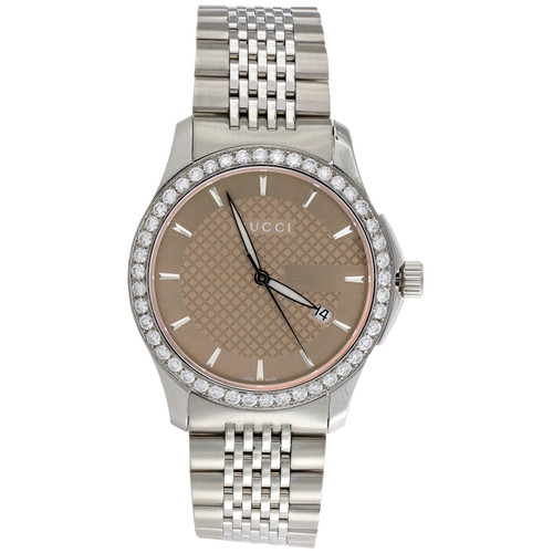 Gucci Ya126406 Reloj de diamantes para hombre con esfera marrón y fecha  G-Timeless 38 mm S. Acero 2 CT. - Diamantes y relojes JFL