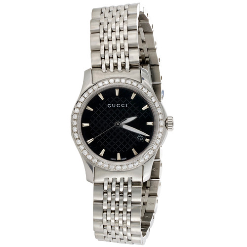 S*a様 Gucci Watch ダイアモンド３２個 Black Leather Diamantissima Watch, 32mm With Rose Gold