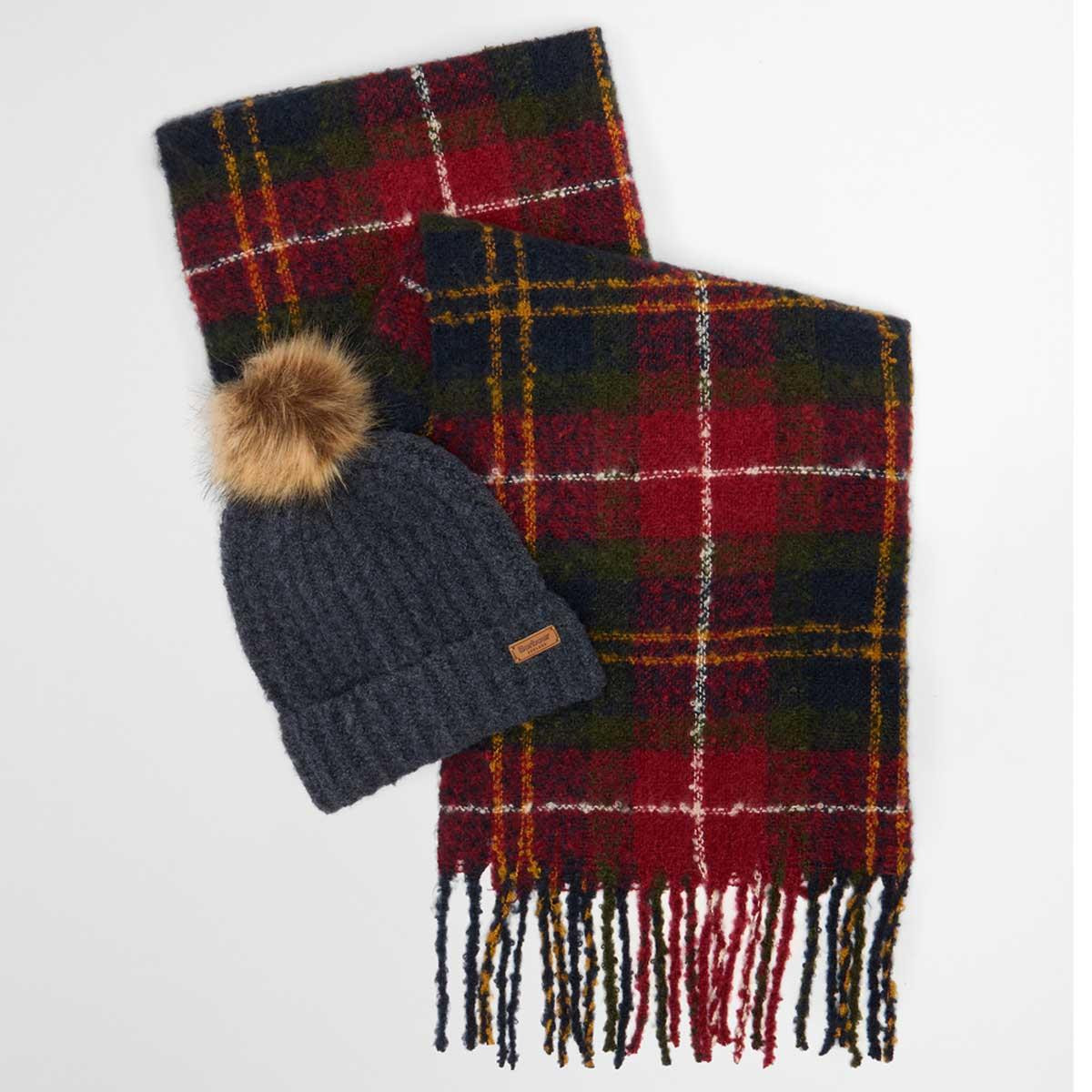 Barbour Womens Saltburn Beanie & Tartan Scarf Set | Philip 