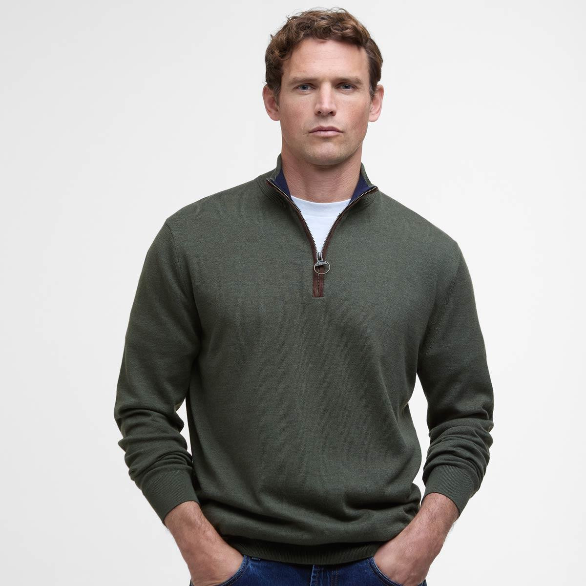 Half Zip Jumper Barbour Jumper Mens Green Barbour Mens Essential