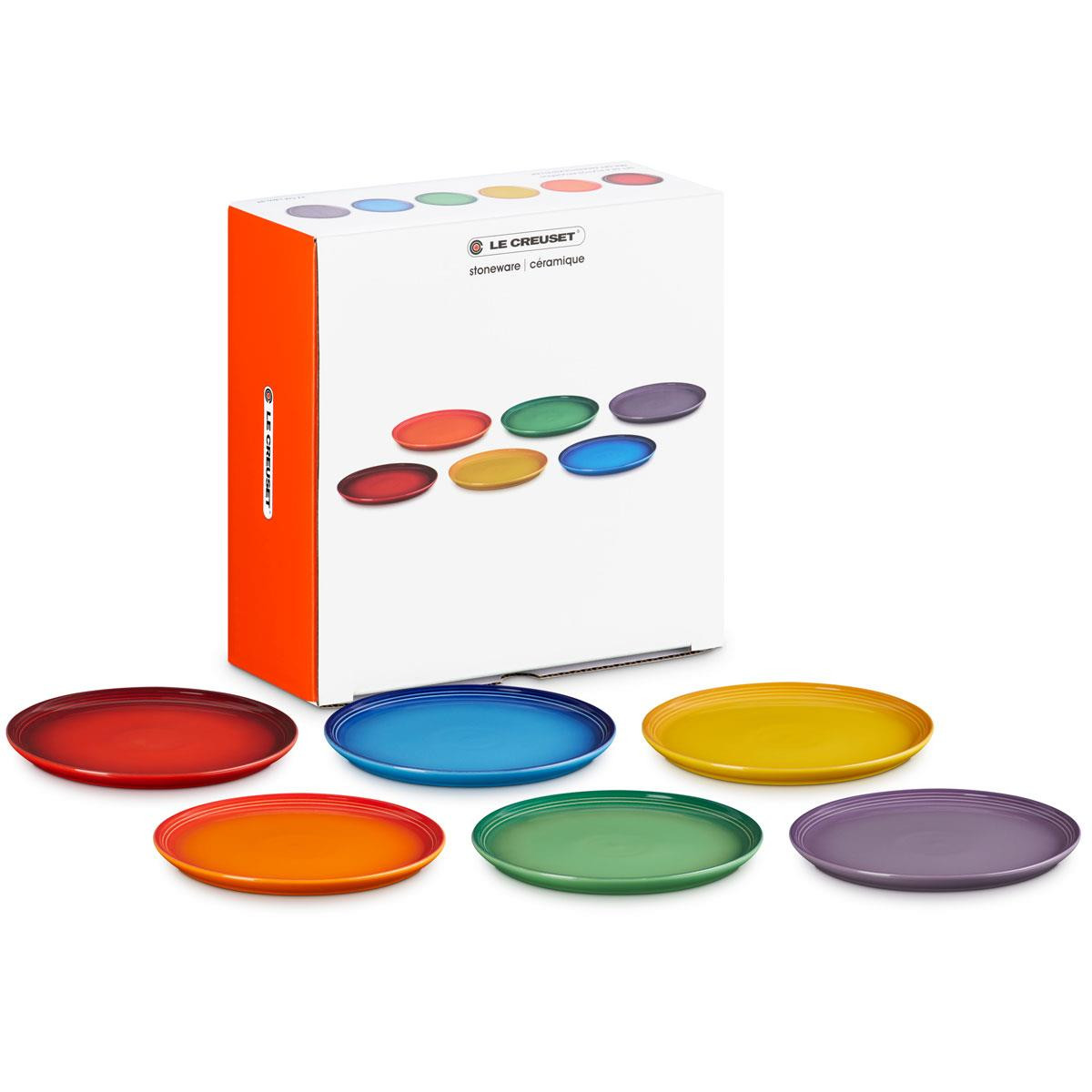 【新品未使用】LE CREUSET レインボー プレート 6枚セット Le Creuset Stoneware Set of 6 Rainbow Coupe Side Plates | Philip