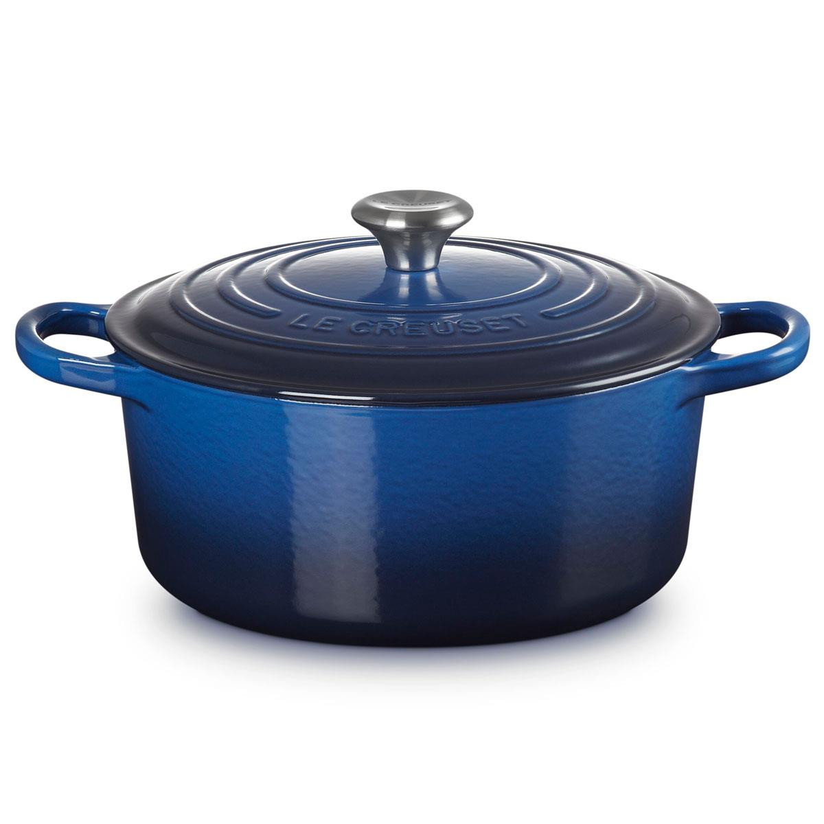 【ほぼ新品】LE CREUSET　マルミット　インディゴブルー　22cm Le Creuset Signature Cast Iron Round Casserole 22cm Lapis Blue