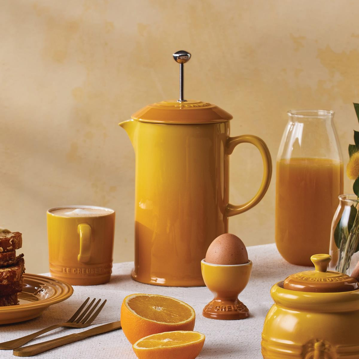 Le Creuset Cafetière French Press van aardewerk met roestvrijstalen stamper, 1 liter, voor 3-4 kopjes, vuursteen, 91028200444000
