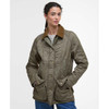 Military Brown Barbour Womens Beadnell Polarquilt Jacket On Model