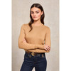 Dark Camel Holland Cooper Womens Buttoned Knit Crew Neck Jumper On Model