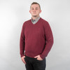 Albert and Maurice Eastnor Wine Lambswool V Neck Jumper Model