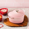 Le Creuset Cast Iron Heart Casserole Shell Pink Lifestyle