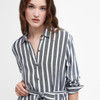 Navy Stripe Barbour Womens Annalise Maxi Dress On Model Neckline Detail