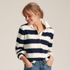 Cream and Navy Stripe Joules Falmouth Womens Rugby Shirt Model Front