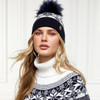 Ink Navy Cream Holland Cooper Beatrice Bobble Hat On Model