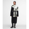 Monochrome Tartan Barbour Womens Rosefield Tartan Scarf On Model Monochrome Tartan Barbour Womens Rosefield Tartan Scarf On Model