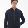 Navy Barbour Mens Essential Box Quilt Zip Through Knitted Cardigan On Model Zipped