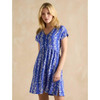 Blue Floral Joules Womens Short Nia V-Neck Dress On Model