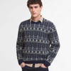 Inky Blue Barbour Mens Grangetown Fair Isle Crew Neck Sweater On Model