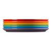 Le Creuset Stoneware Set of 6 Rainbow Coupe Dinner Plates Side Stack