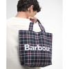 Navy/Red Check Barbour Mini Telfield Tartan Tote handles