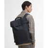Navy Barbour Transport Foldover Backpack Bag on model