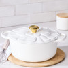 WHite Le Creuset 26cm Cast Iron Petal Casserole Lifestyle