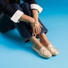Cream Leather Clarks Womens Elliotte Sail Moccasin Shoes On Model