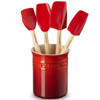Le Creuset Stoneware Utensil Jar and Set of 4 Spatulas Cerise
