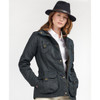 Navy Barbour Winter Defence Wax Jacket On Model