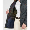 Navy Barbour Winter Defence Wax Jacket On Model Inside