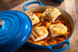 Le Creuset Baked Cod on braised Saffron & Tomato Potatoes