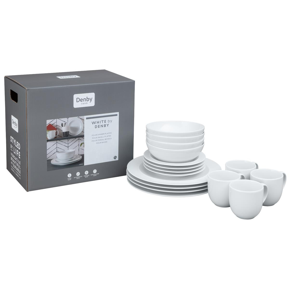 Denby Elements Light Grey 12 Piece Dinnerware Set
