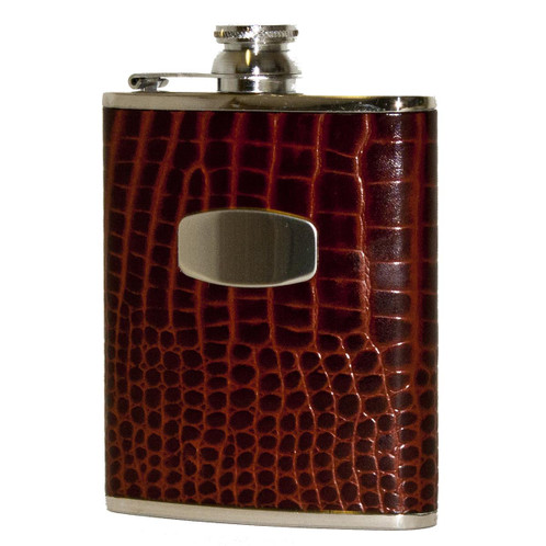 Brown Croc Leather Flask 6oz