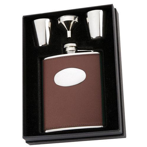 Brown David Nickerson 6oz Hip Flask & Cups Gift Box