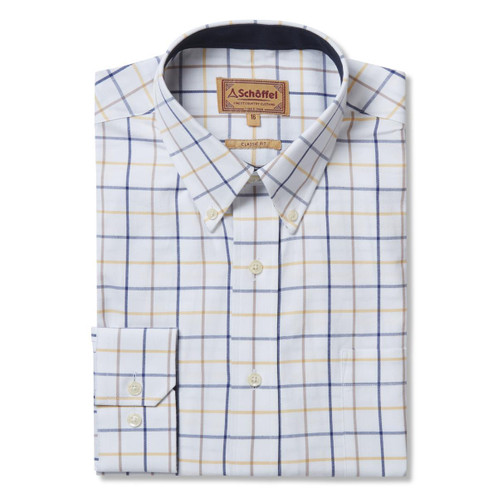 Navy/Brown/Yellow Schoffel Mens Brancaster Shirt