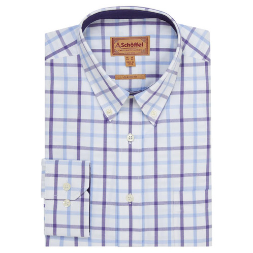 Purple/Green/Blue Check Schoffel Mens Brancaster Shirt