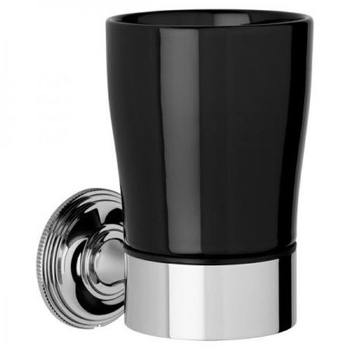 Chrome Plated Samuel Heath Style Moderne Tumbler Holder Black Ceramic N6635B