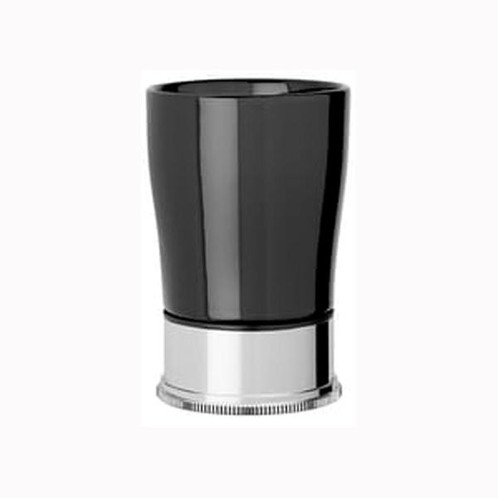 Chrome Plated Samuel Heath Style Moderne Freestanding Black Ceramic Tumbler Holder N6665B
