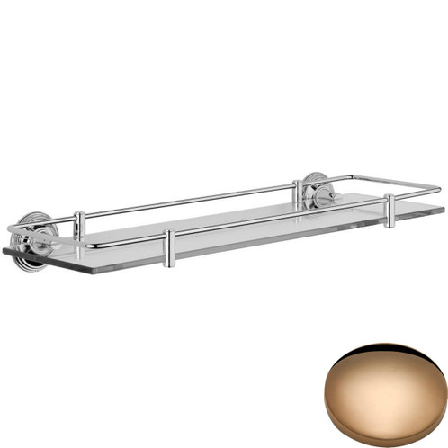 Antique Gold Samuel Heath Style Moderne Glass Shelf With Rail N6713/N6715