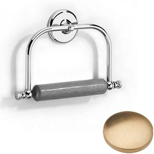Brushed Gold Unlacquered Samuel Heath Novis Toilet Roll Holder With Wooden Roller N1020