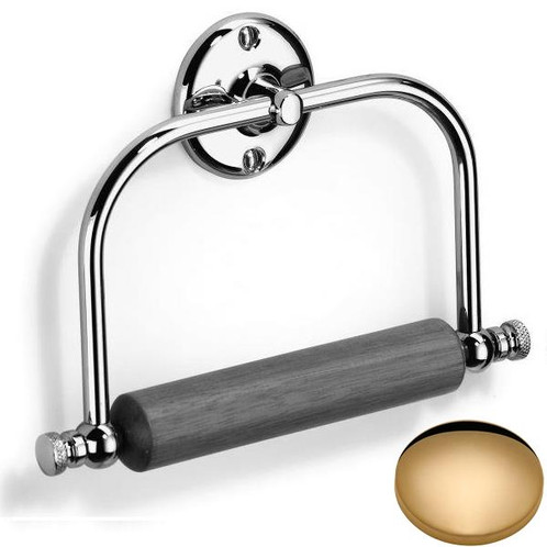 Non-Lacquered Brass Samuel Heath Curzon Toilet Roll Holder With Wooden Roller N20