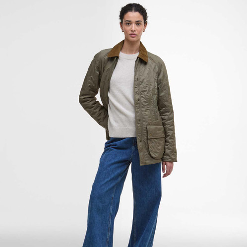 Military Brown Barbour Womens Beadnell Polarquilt Jacket Front