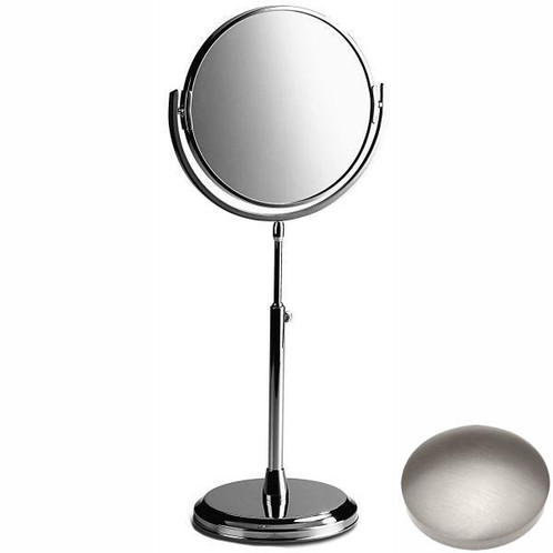 Stainless Steel Finish Samuel Heath Freestanding Height Adjustable Plain / X5 Magnifying Mirror L107