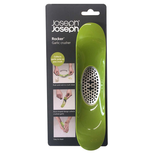 Green Joseph Joseph Rocker Plastic Garlic Crusher packaging