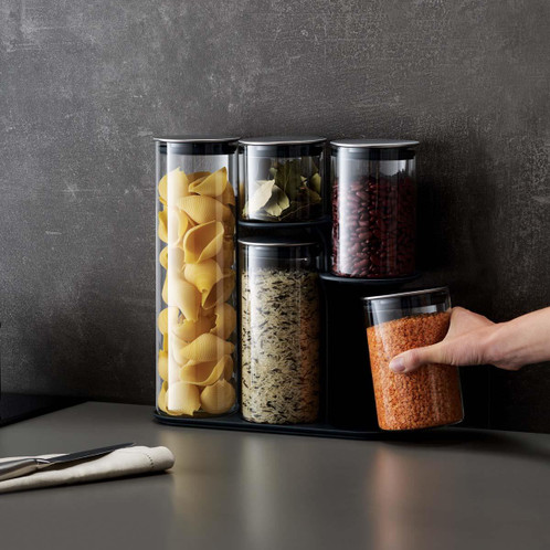 Dark Grey Joseph Joseph Podium 100 5-piece Glass Storage Jar Set LS