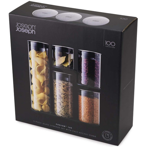 Dark Grey Joseph Joseph Podium 100 5-piece Glass Storage Jar Set BOX