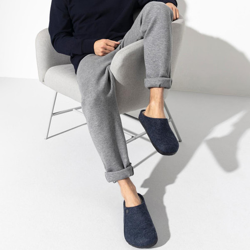 Dark Blue Birkenstock Mens Zermatt Shearling Wool Felt Slippers