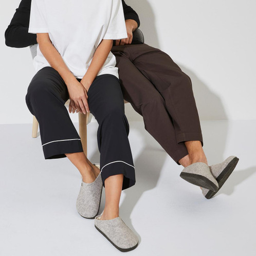 Light Grey Birkenstock Mens Zermatt Shearling Wool Felt Slippers