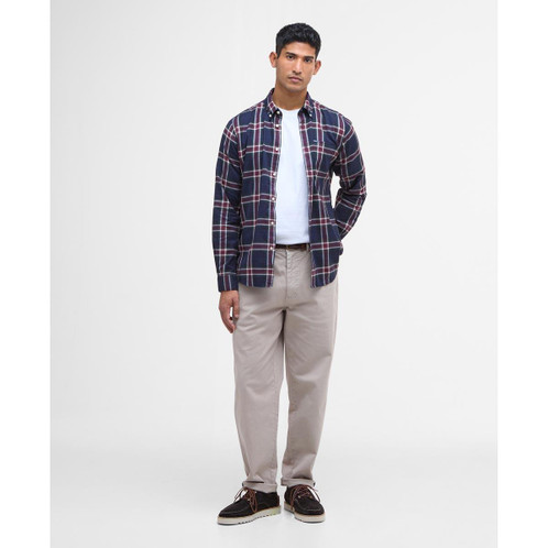 Inky Blue Barbour Mens Crossfell Tailored Shirt Front