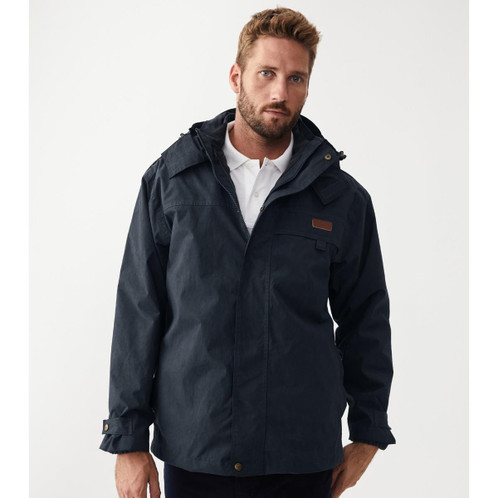 Navy/Ironbark R. M. Williams Mens Rockley Jacket On Model