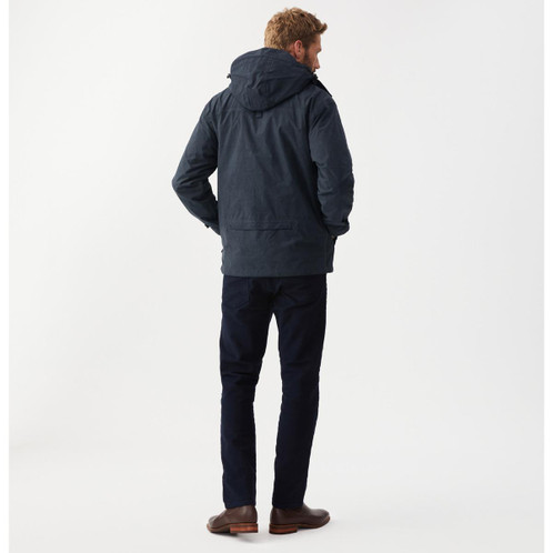Navy/Ironbark R. M. Williams Mens Rockley Jacket On Model Rear