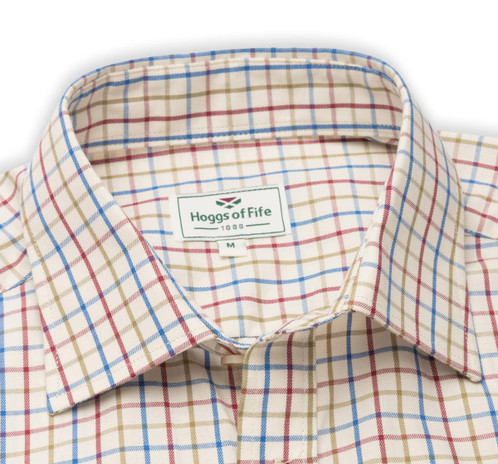 Wine/Blue/Green Hoggs Of Fife Mens Inverness Cotton Tattersall Shirt Collar Detail