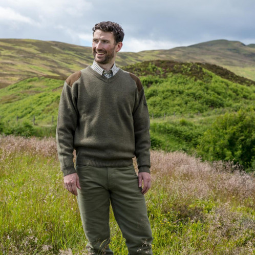 Dark Loden Hoggs Of Fife Melrose V-Neck Hunting Pullover Lifestyle